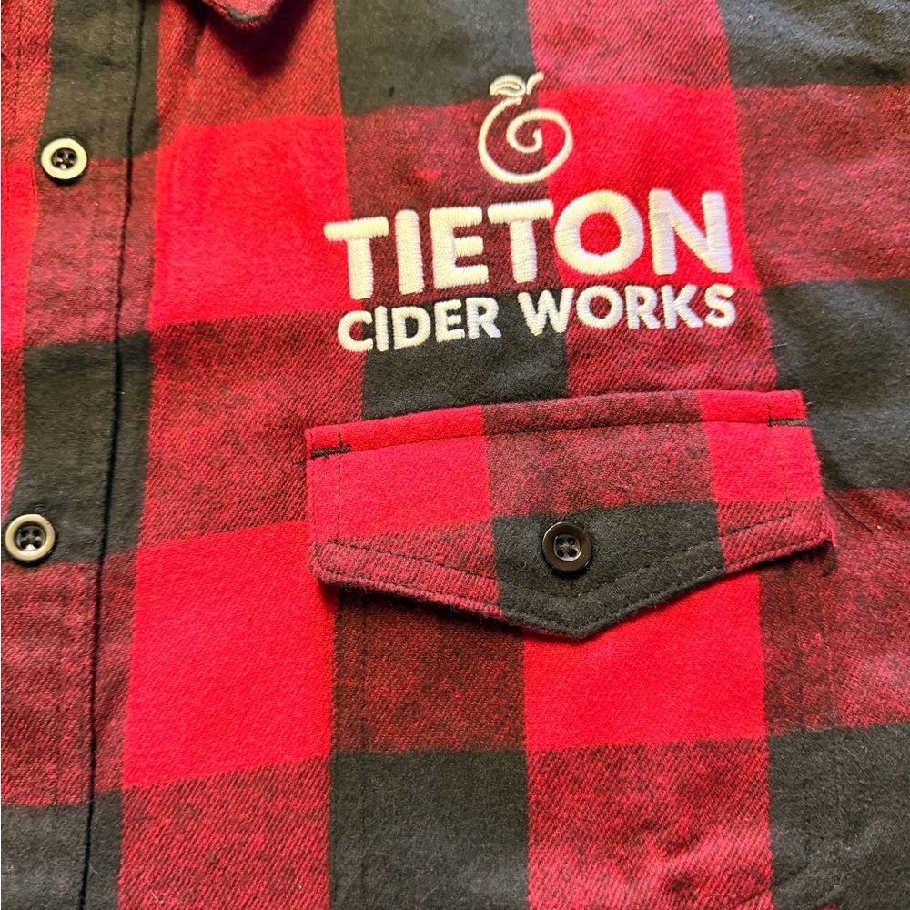Tieton Cider Works - Burnside Red and Black Long Sleeve Flannel Shirt.